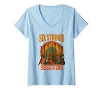 Femme Six Strings Endless Stories Guitare Musique T-Shirt T-Shirt avec Col en V