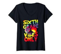 Femme Sixth Grade Vibes Back to School Teacher Student Tie Dye T-Shirt avec Col en V