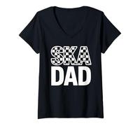 Femme Ska Dad Punk Rock Musique à Carreaux Bicolore Father Son T-Shirt avec Col en V