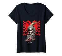 Femme Skanderbeg Drapeau de l'Albanie et du Kosovo pour Un Fier T-Shirt avec Col en V