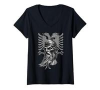 Femme Skanderbeg Drapeau de l'Albanie et du Kosovo pour Un Fier T-Shirt avec Col en V