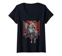 Femme Skanderbeg Drapeau de l'Albanie et du Kosovo pour Un Fier T-Shirt avec Col en V