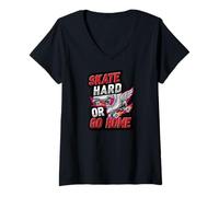 Femme Skate Hard Or Go Home Retro Roller Skates Design T-Shirt avec Col en V