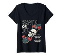 Femme Skate Motivation - Skater Attitude Sport Skateboard Art T-Shirt avec Col en V