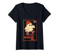 Femme Skate ou rien avec un fantôme en style bande dessinée rétro T-Shirt avec Col en V