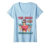 Femme Skateboard Girls Skater Oui, Les Filles Peuvent Faire du Skateboard T-Shirt avec Col en V