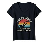 Femme Skateboard I Don't Crash Random Gravity Checks Funny Skater T-Shirt avec Col en V