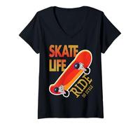 Femme Skateboard Passion - Planche de Skate Sports extrêmes T-Shirt avec Col en V