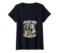 Femme Skater Dad Still Standing Squelette Skateboarder Grunge Art T-Shirt avec Col en V