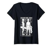 Femme Skater Girl Figurine de skateuse Amusante T-Shirt avec Col en V