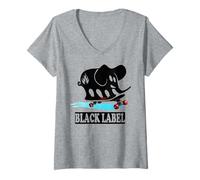 Femme Skater Graphic Black Labels Elephant Skateboards Boy Lui Her T-Shirt avec Col en V