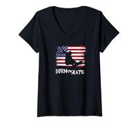 Femme Skater Skateboard USA Drapeau Sport Patriot LOL Cool T-Shirt avec Col en V