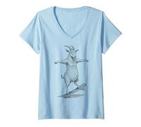 Femme Skater Skateboarder Chèvre Funny Farm Animal Skateboarding T-Shirt avec Col en V