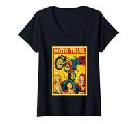 Femme Skeleton Superhero Moto Trial Vintage Comic Art T-Shirt avec Col en V