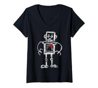 Femme Sketched Robot with Heart & Feelings Robotics T-Shirt avec Col en V