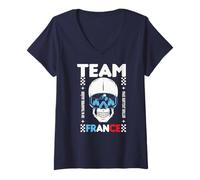 Femme Ski Alpin Team France Crâne Slalome Descente Freestyle T-Shirt avec Col en V
