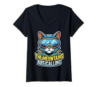 Femme Ski Cat Meowtains Appel Snowboard Hiver Montagne Drôle T-Shirt avec Col en V