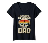 Femme Ski Dad My Favourite Ski Buddies Call Me Dad Skier T-Shirt avec Col en V