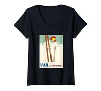 Femme Ski in Vail Colorado Rocky Mountains Ski Vacation Vintage T-Shirt avec Col en V