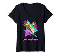 Femme Ski rétro Thaïlande Adventure Graphic Skier Ski T-Shirt avec Col en V