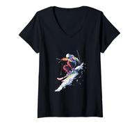 Femme Ski Saut à Ski Freestyle Skieur T-Shirt avec Col en V