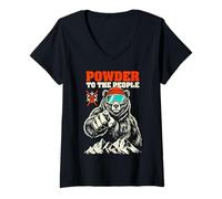 Femme Ski Skier Bear Powder to The People Funny Ski Protest T-Shirt avec Col en V
