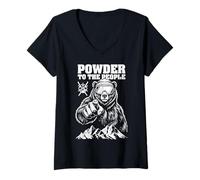 Femme Ski Skier Bear Powder to The People Funny Ski Protest T-Shirt avec Col en V