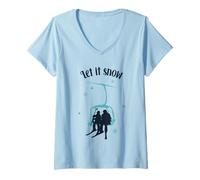 Femme Skier Ski Retro Winter Let It Snow Chant de Noël T-Shirt avec Col en V