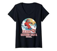 Femme Skiing The Art of Catching a Cold and Going Broke T-Shirt avec Col en V