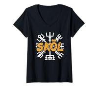 Femme Sköl Symbole Viking Boussole Mythes Nordiques T-Shirt avec Col en V