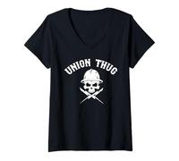 Femme Skull Skilled Labor Day Linemans Electrician Pro Union Thug T-Shirt avec Col en V