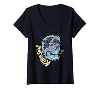 Femme Skull Surf Killer Surf Skeleton Surfing T-Shirt avec Col en V