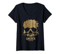 Femme Skull USA Birthday Rugged Grunge 250 Quarter Millennium pour Hommes T-Shirt avec Col en V