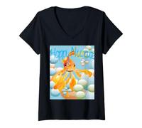 Femme Sky-Blue Souhaite Un Joyeux Poisson Rouge de Norouz T-Shirt avec Col en V
