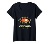 Femme Skyline Classique de Chicago The Windy City T-Shirt avec Col en V