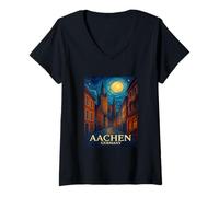 Femme Skyline d'Aix-la-Chapelle T-Shirt avec Col en V