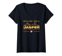 Femme Skyline Trail Jasper Drapeau Canada Montagnes Rocheuses Randonnée T-Shirt avec Col en V