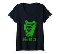 Femme Sláinte Gaélique Irlande Irlande Eire Harpe St Patrick T-Shirt avec Col en V