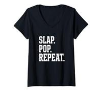 Femme Slap Pop Repeat Bass Guitariste Musicien Musicien T-Shirt avec Col en V