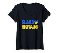 Femme Slava Ukraini Gloire à l'Ukraine, Je Soutiens l'Ukraine T-Shirt avec Col en V