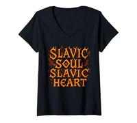 Femme Slavic Soul Heart Fire Pagan Spirit Folk Pride T-Shirt avec Col en V