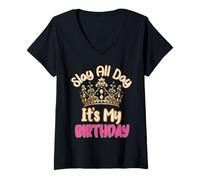 Femme Slay All Day It's My Birthday Celebration Queen Crown Design T-Shirt avec Col en V