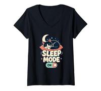 Femme Sleep Mode on Chat T-Shirt avec Col en V