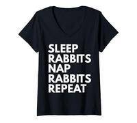 Femme Sleep Nap Rabbits Repeat Rabbit Alover T-Shirt avec Col en V