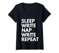 Femme Sleep Nap Write Repeat Lover Writer Auteur Writing T-Shirt avec Col en V