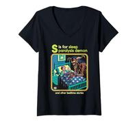 Femme Sleep Paralysis Demon Sarcastic Retro Funny Adult Humor T-Shirt avec Col en V