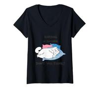 Femme Sleeping is Fantastic Lazy Cat Chaton procrastinant T-Shirt avec Col en V