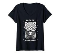 Femme Sleepy Red Panda Humour No Talkie Before Coffee T-Shirt avec Col en V
