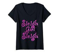 Femme Sleigh Girl Sleigh Bright Christmas Vibes Funny Xmas Holiday T-Shirt avec Col en V