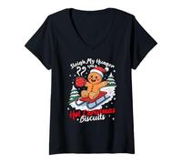 Femme Sleigh My Hunger with a Hot Christmas Biscuits T-Shirt avec Col en V
